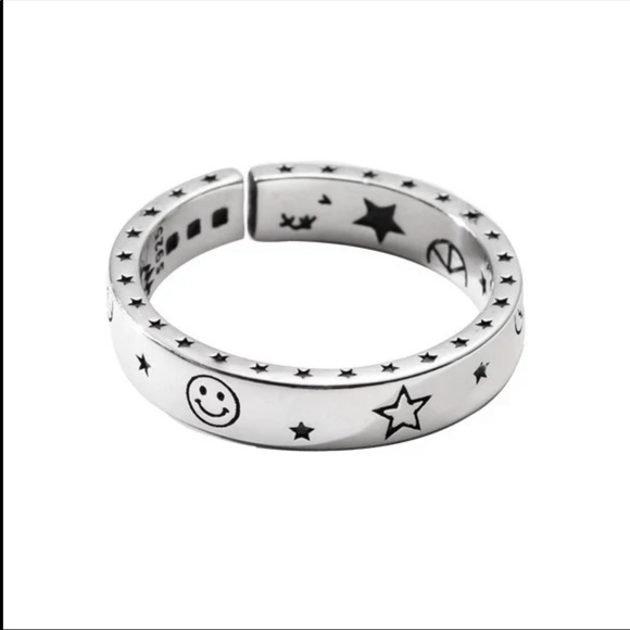 New Vintage 925 Silver Carved Moon Star Open Ring - Picture 5 of 6